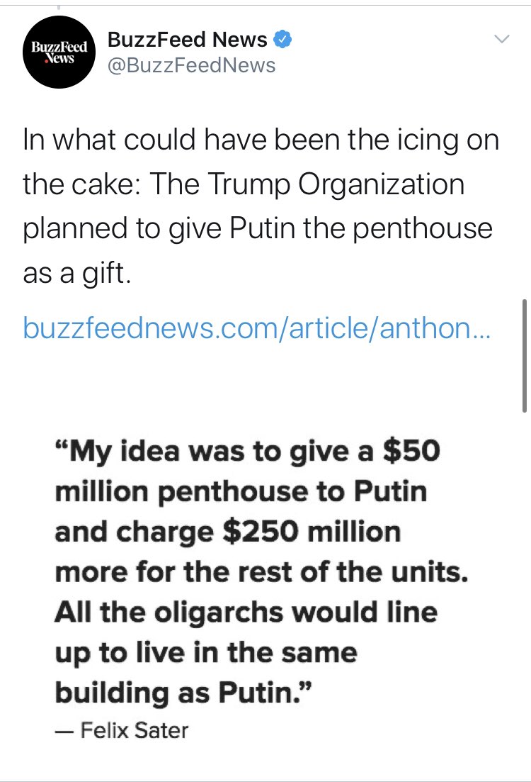 And then there’s  @BuzzFeedNews, who gave us the thoroughly debunked Steele dossier. But to me, the best part is their suggestion of “icing on the cake” related to Putin. Just incredible journalism.