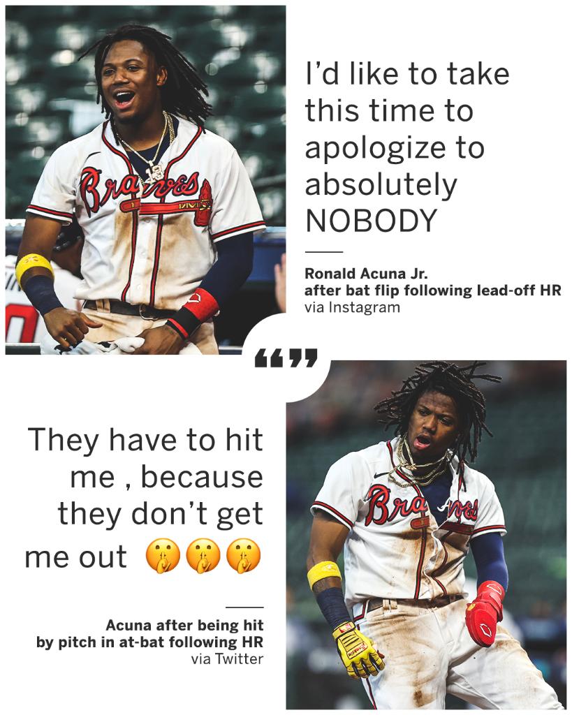 SportsCenter's tweet photo. Ronald Acuña Jr. has no apologies after his explosive Game 1 vs. the Marlins 😳 https://t.co/r5XOWJWleQ