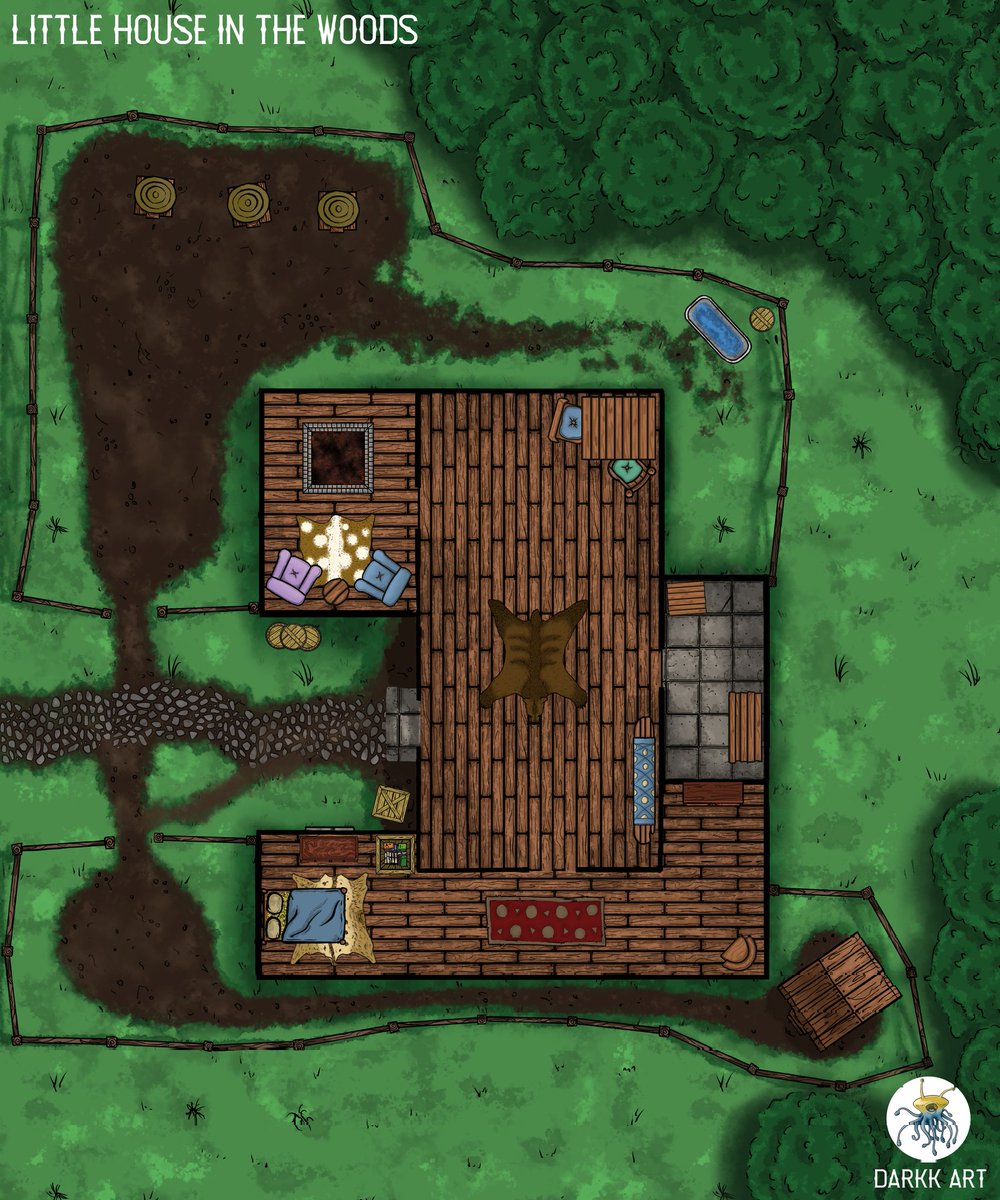 Darkk_Art's tweet image. Free as thanks for 200 IG followers

A cosy little home in the woods
15x18
Get the map png and pdf over at darkk-art.com or patreon.com/darkkart

#DnD #dndmap #freemap #ttrpg #vtt