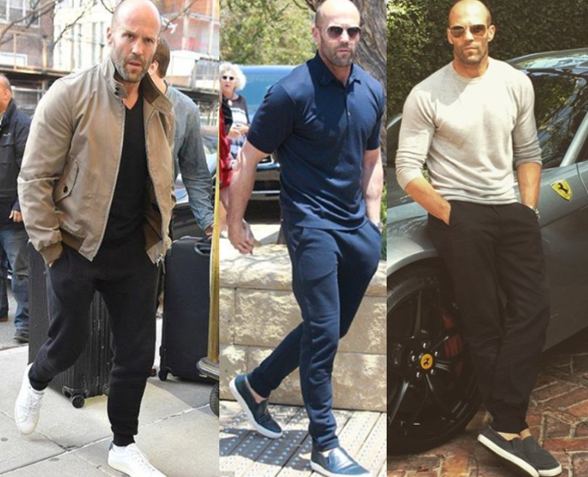 Or how about a super low key casual style? This is Statham's bread and butter look.