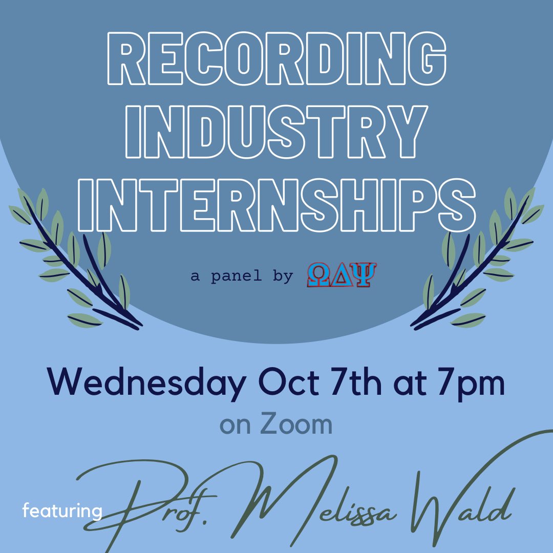What are you doing tomorrow at 7pm? Attending our next panel - Recording Industry Internships with Professor Wald!! Check for the link on Instagram and Social Life.