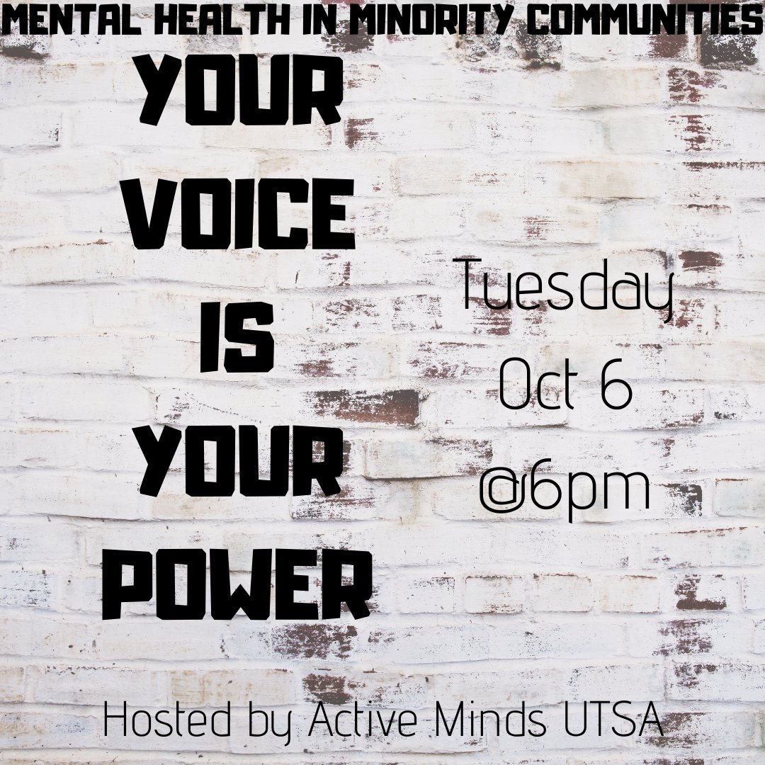 activemindsutsa's tweet photo. Hello stigma fighters!
We have a very exciting evening planned for Active Minds! Tonight at 6pm is our 2nd panel for the Mental Health Conference! After that is our meeting all about being there for yourself! Hope to see you all there! 💚💙 https://t.co/GA8SlKxKHv