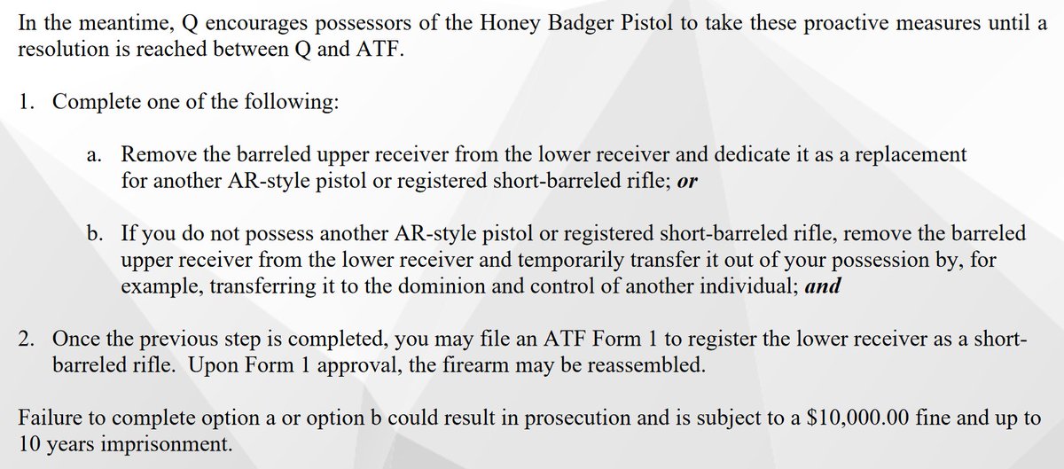 Rob Romano Q Encourages Possessors Of The Honey Badger Pistol To Take These Proactive Measures Until A Resolution Is Reached Between Q And Atf Failure To Complete Option A Or