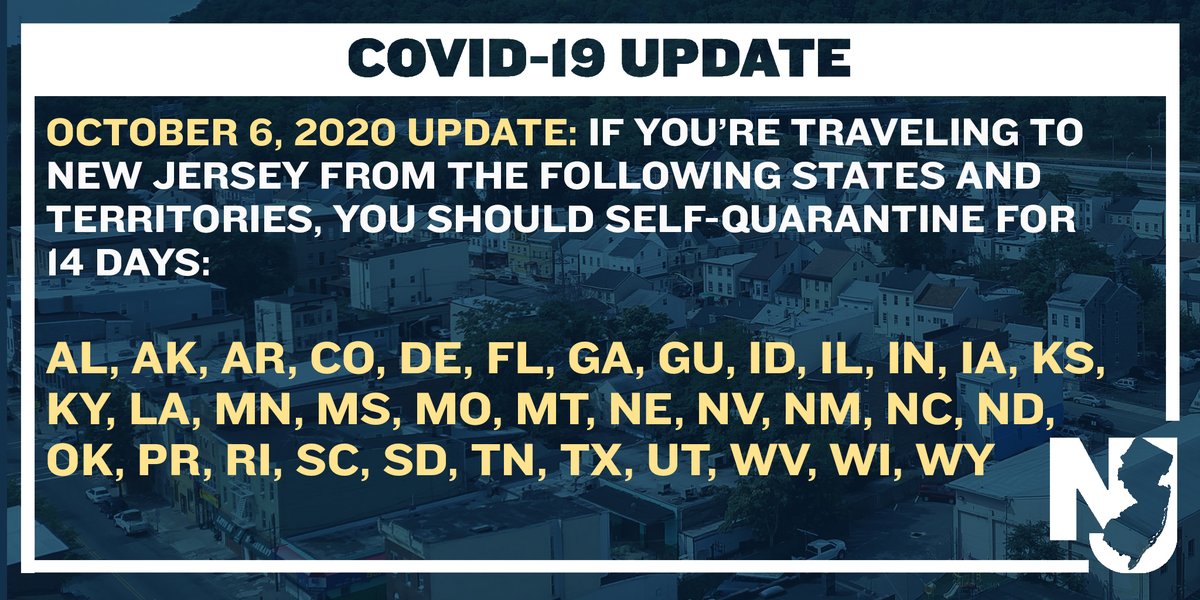 Governor Phil Murphy Update If You Re Traveling To Nj From The Following States Territories You Should Self Quarantine For 14 Days Al Ak Ar Co De Fl Ga Gu Id
