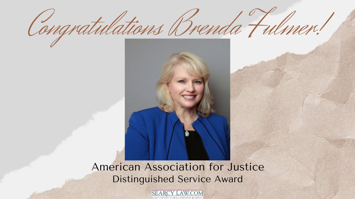 Attorney Brenda Fulmer has been recognized for her ongoing service to our community with the American Association for Justice Distinguished Service Award. Congratulations! @brendafulmer @justicedotorg