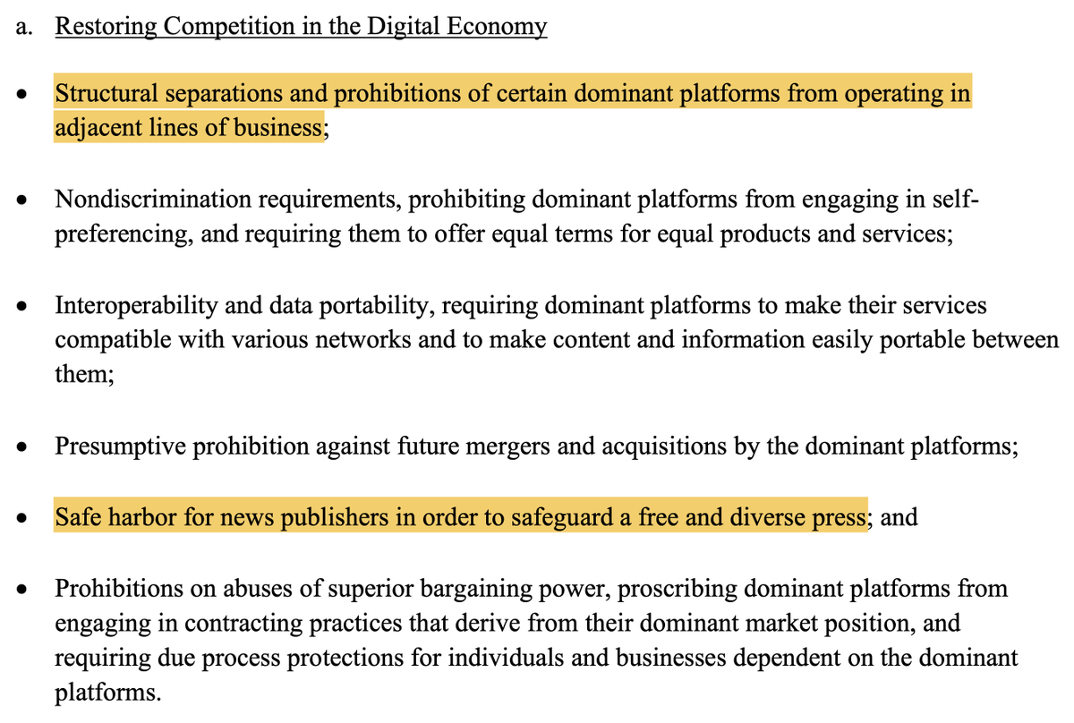 The big recommendations for digital markets include structural separations (breakups!).I wrote about why separating platform owners from platform competitors makes no sense:  https://www.agglomerations.tech/a-glass-steagall-for-the-internet-makes-no-sense-2/And "safe harbor for news publishers" means an antitrust exemption. Not good!