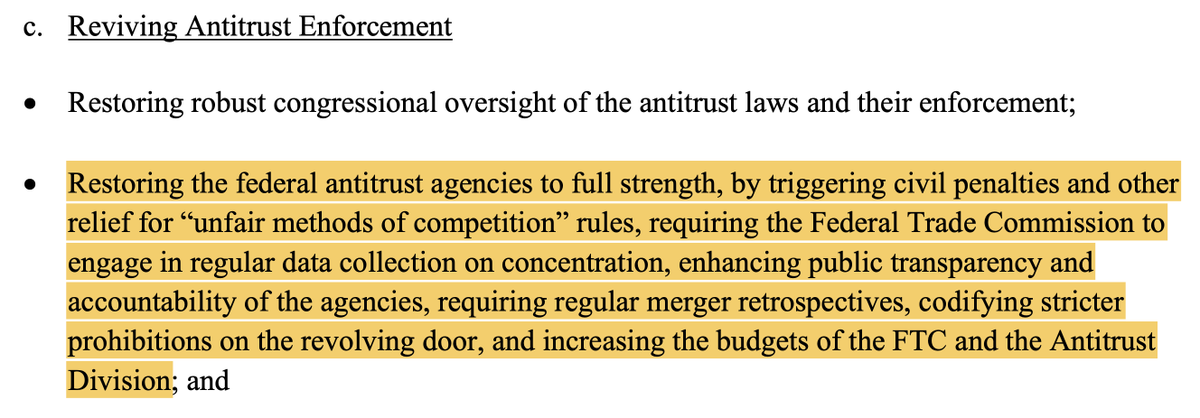 It's not all bad!Here are some genuinely good ideas:Increase budgets for FTC and antitrust division of DOJ, which have steadily fallen over the last decade.Use the FTC to collect more data & conduct merger retrospectives so we know what's going on and can update policies.