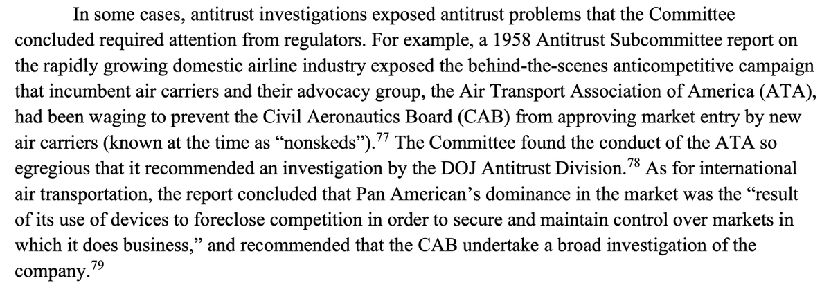 The report draws the wrong lesson from the Air Transport Association lobbying the Civil Aeronautics Board to not approve new airlines in the 1950sIt shows how regulators can become captured by industry!The solution, in that case, was airline deregulation, not more regulation.