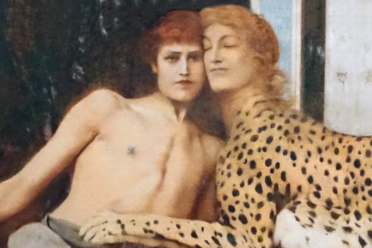 One of my favorite paintings:Caresses, by Fernand Khnopff, the "Master of Enigma."Once seen, never forgotten.