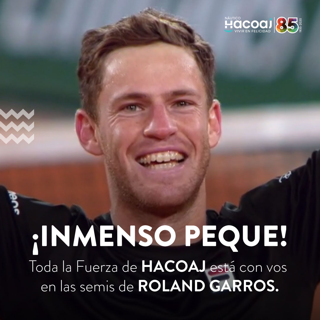 INMENSO PEQUE. Tremendo partido acaba de ganar ante Dominic Thiem, con pasaporte directo a la semifinal de Roland Garros. ¡TODO LA FUERZA DE HACOAJ ESTÁ CON VOS, GIGANTE! 💪💪