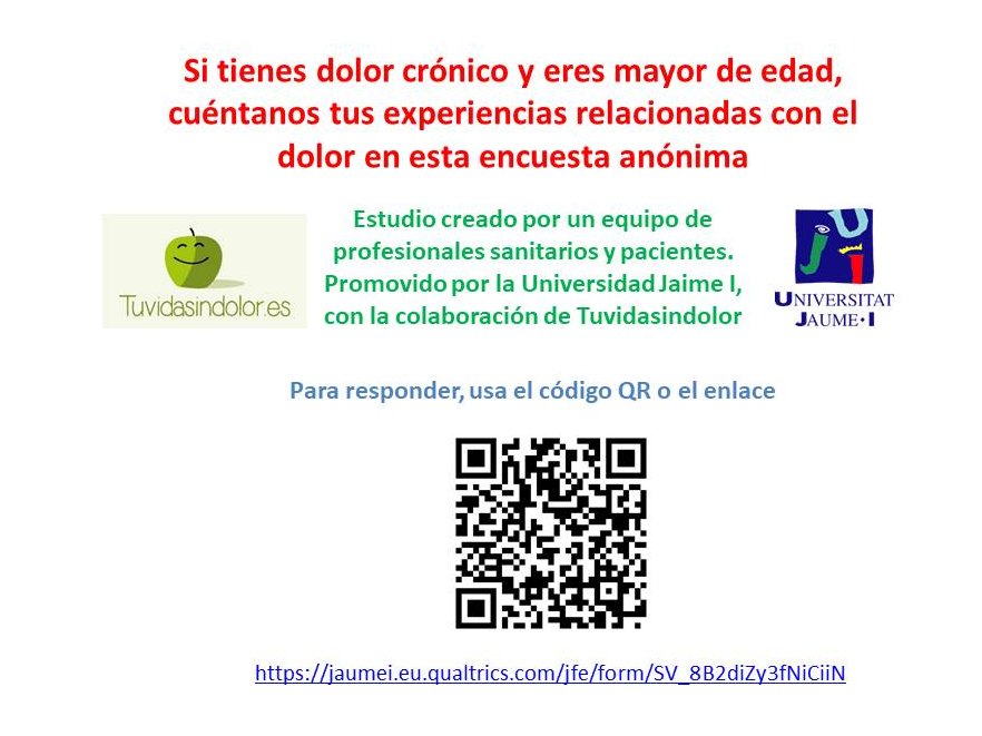 Si tienes #dolorcronico, eres mayor de edad y quieres compartir tu experiencia, rellena esta #encuesta. Te escuchamos!  jaumei.eu.qualtrics.com/jfe/form/SV_8B…. <a href="/UJIuniversitat/">Universitat Jaume I</a> <a href="/tuvidasindolor/">Tuvidasindolor</a> <a href="/pacienteqcuenta/">Pacientes que cuentan</a>