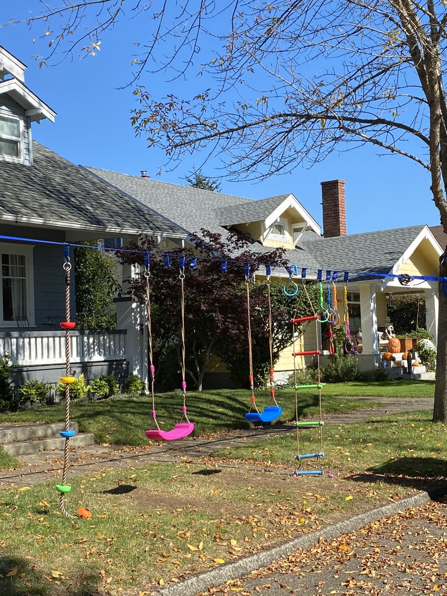 Speaking of kids, another thing our neighborhood likes to share is their play equipment. People go out of their way to set up swings and basketball hoops on the sidewalks where anyone can use them. This is the hellscape you can look forward to when Democrats take over! 6/