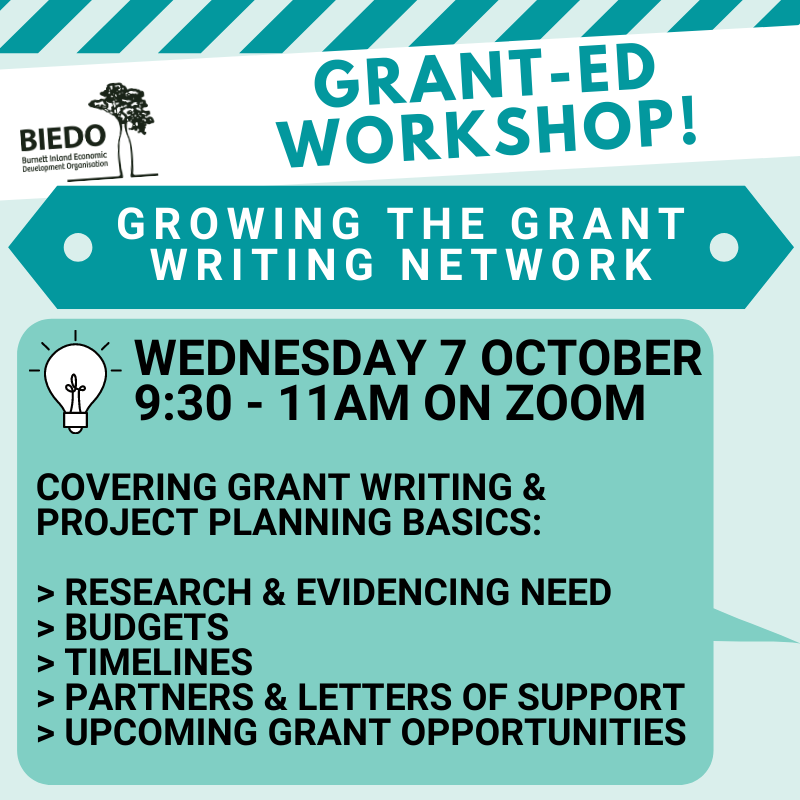 Last call for registrations 🏃‍♀️ if you'd like to learn the nuts &amp; bolts of grant writing &amp; project planning, join us online for this free fundamentals workshop which runs from 9:30-11am today!  Register to receive the link ➡️ biedo.org.au/events