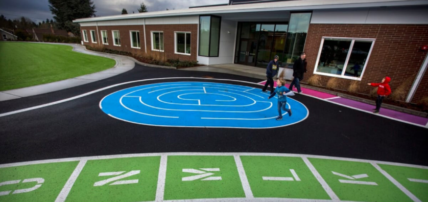 Our newest local PUBLIC grade school has a special focus on the expressive arts, and was designed as an art and maker space that is also a community park and built with special needs accessibility in mind. Kids even got to vote on the playground's color palette. NIGHTMARE! 7/