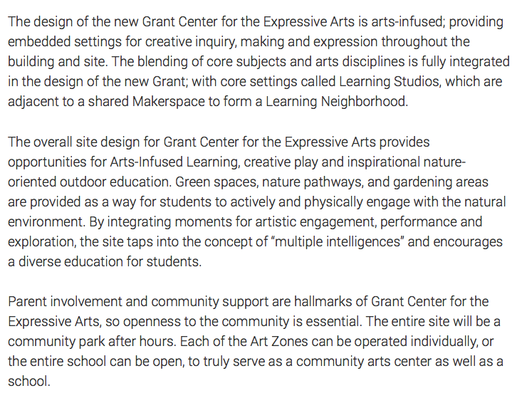 Our newest local PUBLIC grade school has a special focus on the expressive arts, and was designed as an art and maker space that is also a community park and built with special needs accessibility in mind. Kids even got to vote on the playground's color palette. NIGHTMARE! 7/