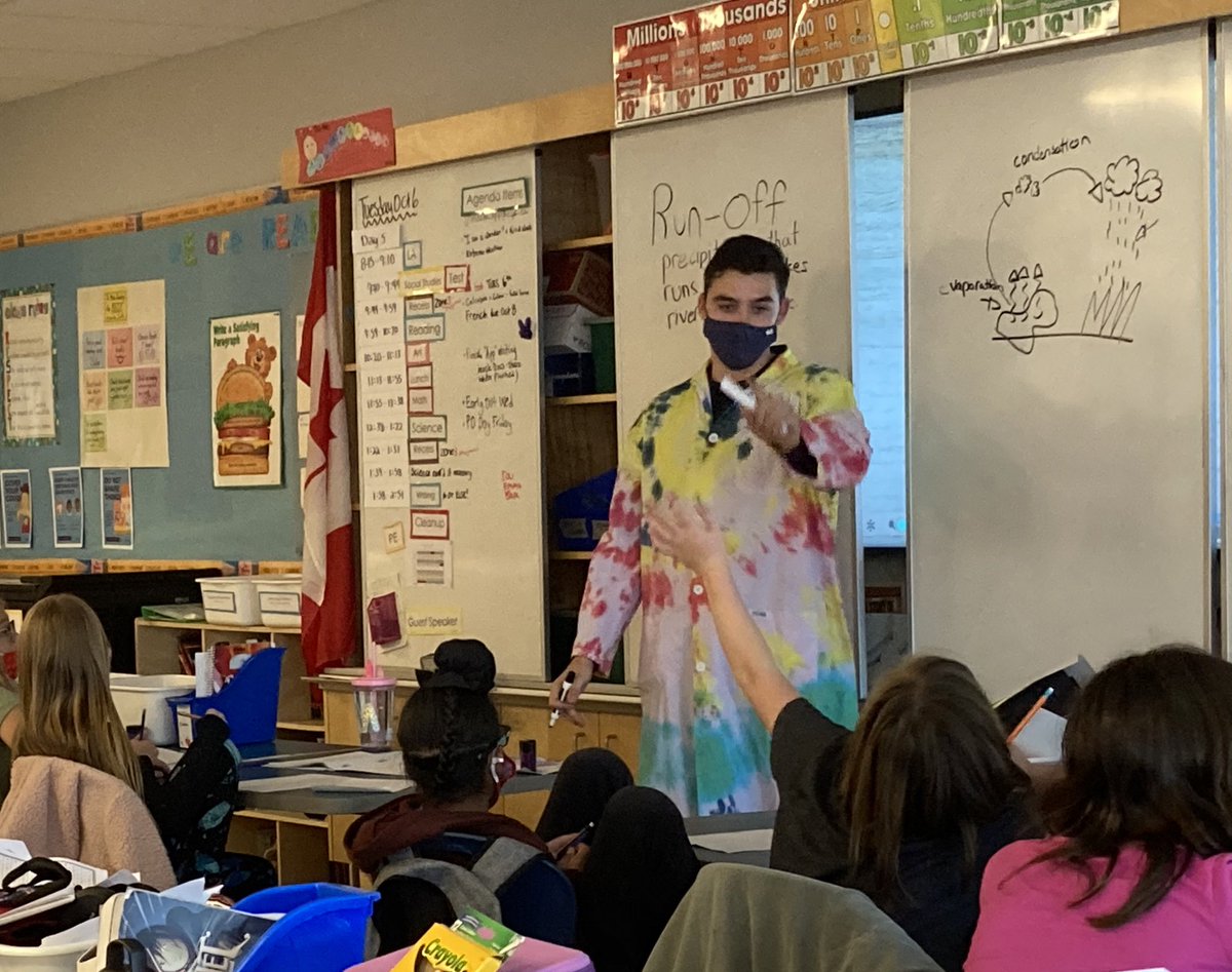 SPS5E's tweet photo. Mr Bennett “getting his feet wet” teaching the water cycle to @SPS5E on day 2 student teaching @SouthPointeEIPS ! Off to a great start! #eips https://t.co/BEfbmgGDef