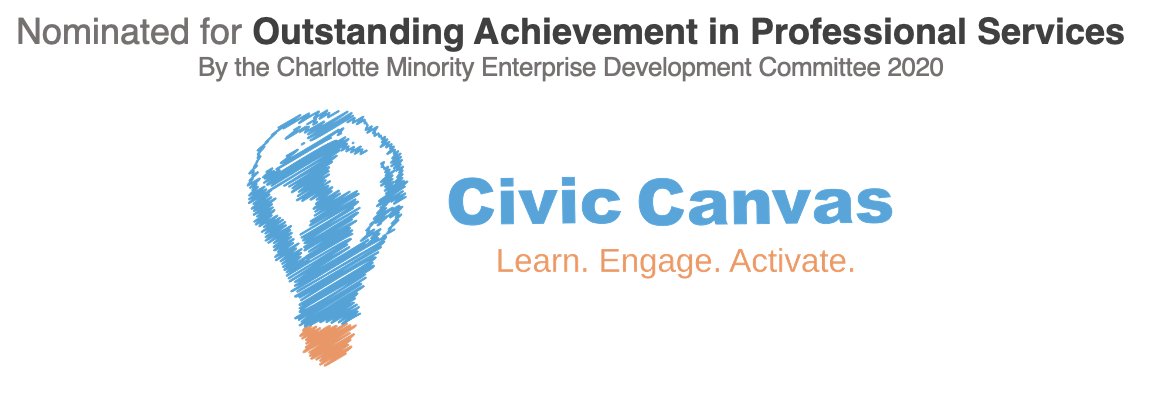 I am excited to announce that the MED 2020 Committee has nominated Civic Canvas for Outstanding Achievement in Professional Services.I invite you all to tune-in to the awards ceremony on October 15th at 11:30 a.m. – 1:00 p.m. charlottemedweek2020.eventbrite.com