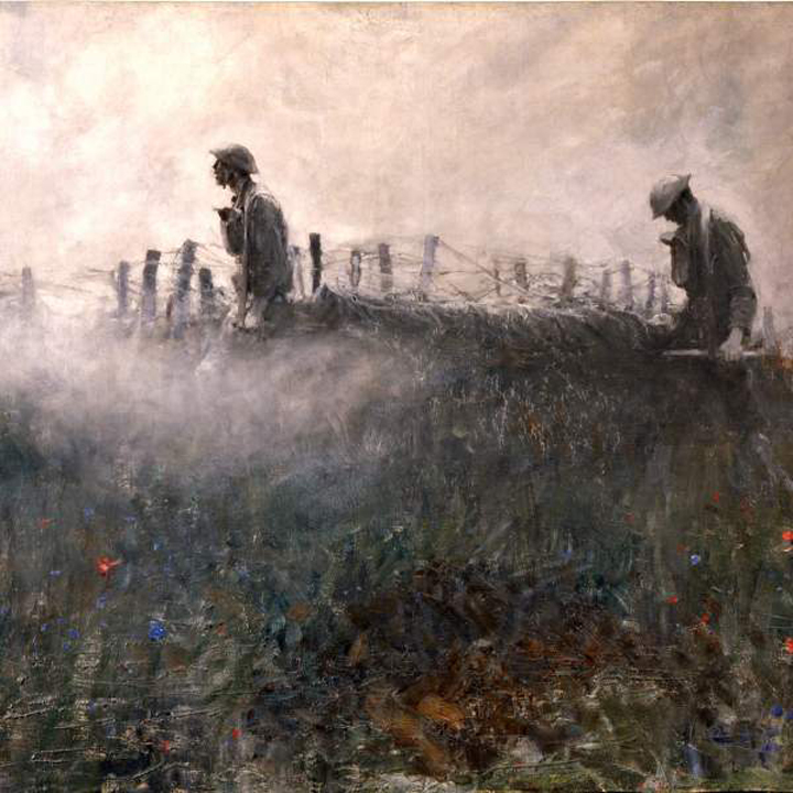 Now, THIS moves me.On the Wire, by Harvey Dunn.Stretcher bearers and a soldier they saved.