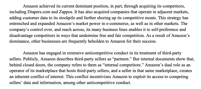 It's completely true that Amazon (and all platforms) face conflicting incentives that they have to balance against each other, like balancing returns to suppliers vs lowering prices for consumers. This is a fundamental part of platform economics, not something unique to Amazon.