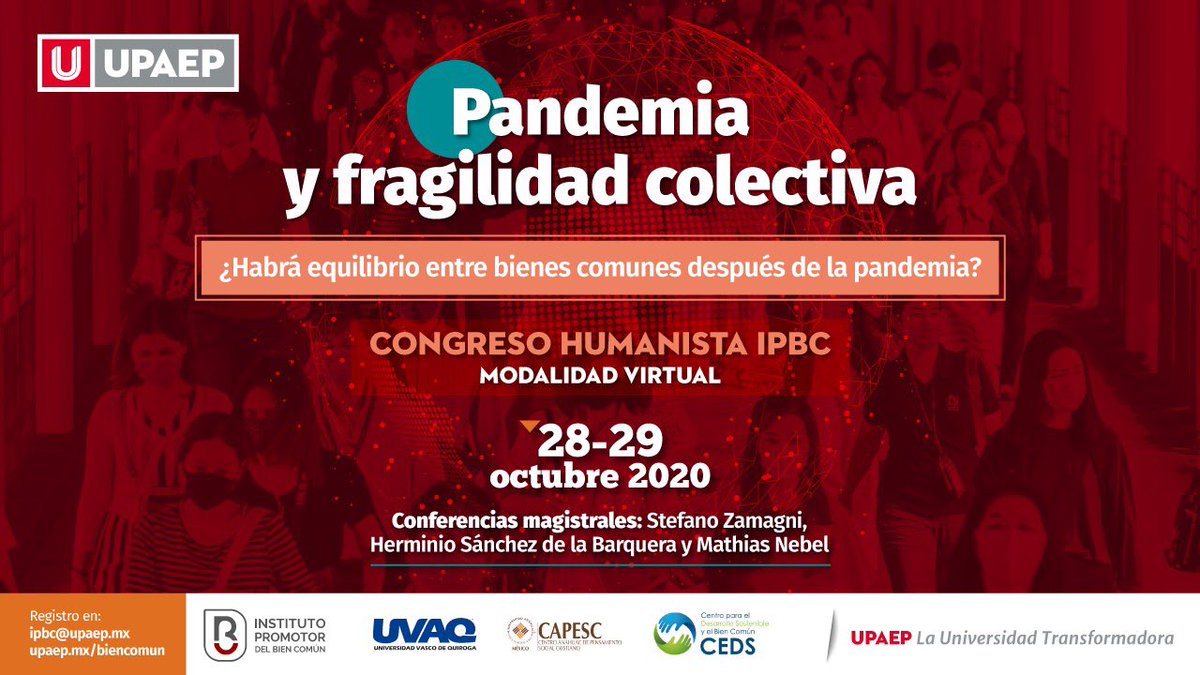 ⚠️Te invitamos a participar en el congreso con modalidad virtual💻 “Pandemia y fragilidad colectiva” organizado por el Instituto Promotor del Bien Común y la @UPAEP.
🗓 28 y 29 de Octubre
Registro👉 https://t.co/ABuoSd6f4G https://t.co/Ms3B4Y6VxP