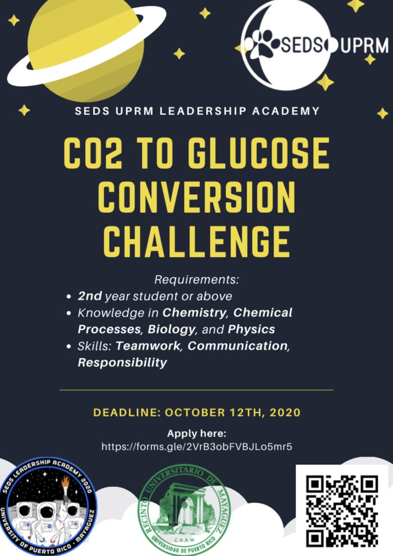 🌟Our next project consists of designing innovative ideas to produce glucose using carbon dioxide as its main ingredient on future habitability missions. It includes the procedure, chemical description and machinery that is going to do the process.🌟 Form: forms.gle/2VrB3obFVBJLo5…