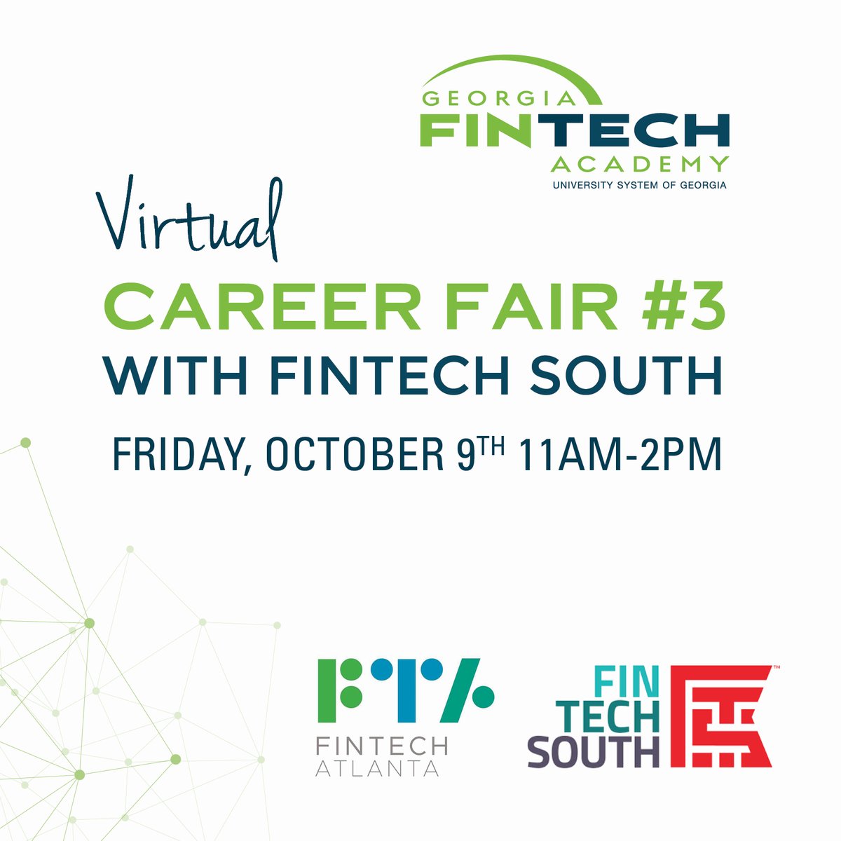 USG_eCampus's tweet photo. At this two-hour virtual event, you can interact with over 20 employers from throughout the southeast and the world.
Hosts: Georgia FinTech Academy, @FinTechSouth, and @FinTechAtlanta.
REGISTER: https://t.co/RggXd3T2uP
#gafintechacademy #fintechatlanta #atlantafintech #usg https://t.co/62LPens0Or