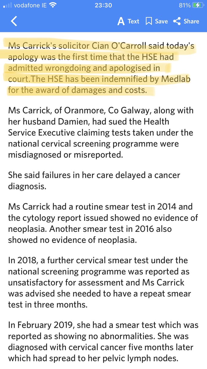 CMHaughey's tweet photo. Hopefully this “first” will not be the last #cervicalcheck #womenfirst according to #maccraithreport @SButlerHughes @HSELive https://t.co/9a9i9NTEod