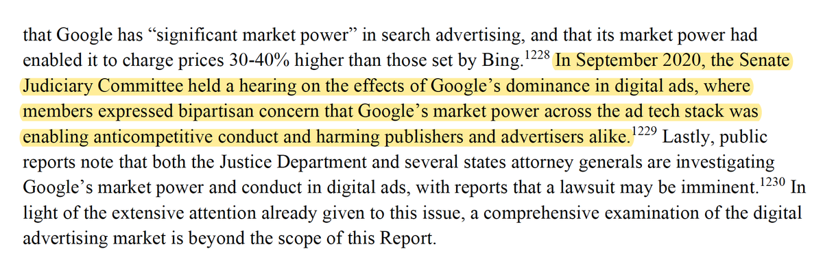 yup, everyone is investigating Google on antitrust in the digital advertising market. Good to see such recent evidence included from the very bipartisan Senate Judiciary hearing just last month.