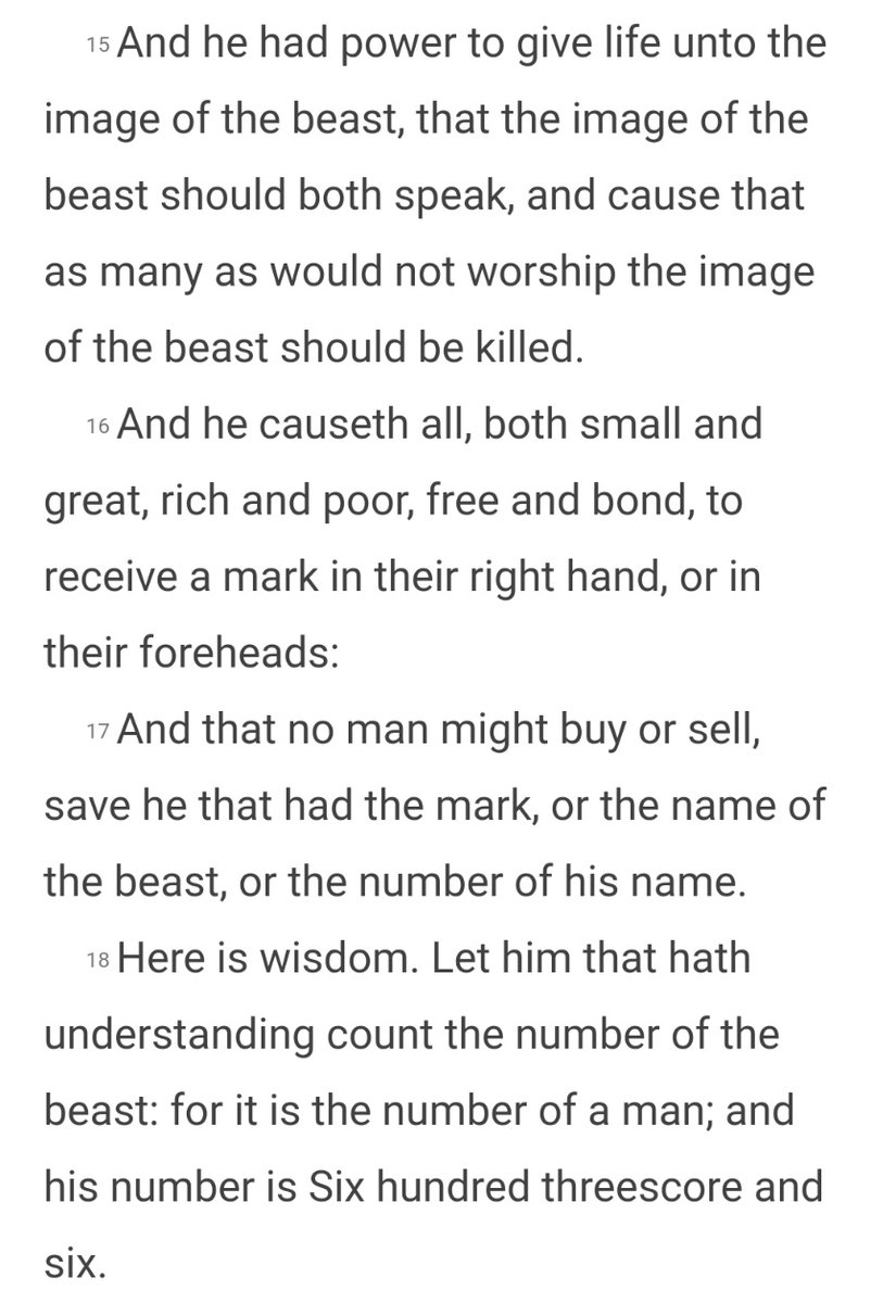 I've screenshotted the whole chapter here, and for those who use a screen reader, I'm linking to the full passage since it doesn't fit in the image description box. https://www.biblegateway.com/passage/?search=Revelation%2013&version=KJV