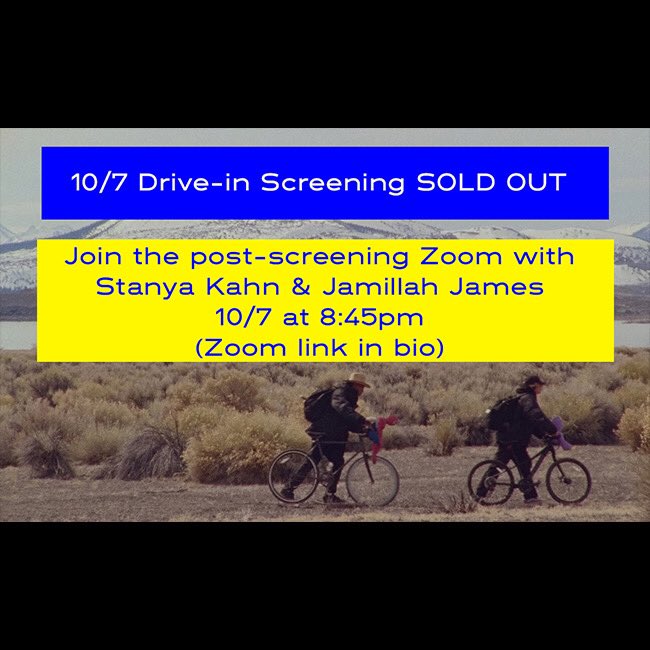 Our Oct 7 Drive-In Screening of Stanya Kahn's new film No Go Backs is SOLD OUT! You may still join us live online for the post-screening Zoom Art Talk between Stanya and curator Jamillah James at 8:45pm. Link here: linktr.ee/Icala #icala @stanyakahn @jamillahjames