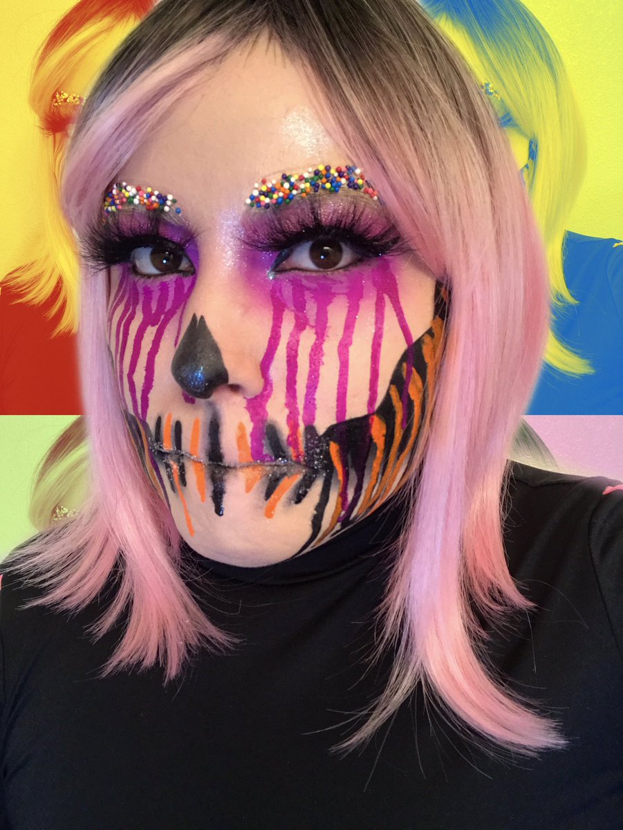 🍭Candy Girl 🍭
Black Infinity Eyeliner Pencil:
• @cxcbeauty 
Paradise Paint Palette:
• @mehronmakeup 
Sprinkles (From my pantry) from 
• @target 
Neon FacKtor Palette + “Kimmy” 25MM Eyelashes from:
• theomjkollection.com 
🏷 #31DaysofMehronHalloween #Halloween