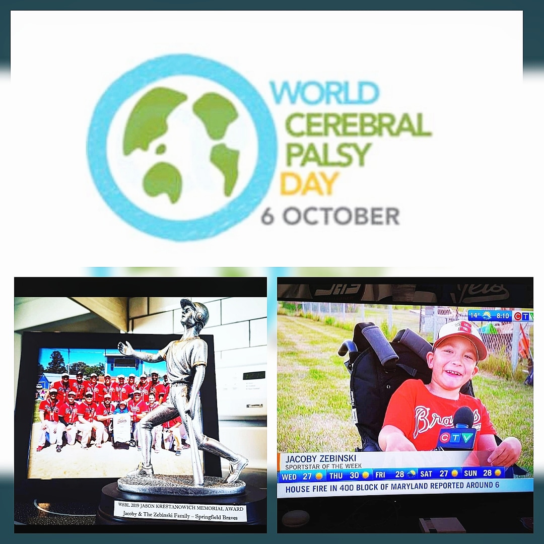 The_Real_TyTy27's tweet photo. Today is World CP Day and I just wanted to celebrate a couple of huge moments. Jacoby was recognized by my baseball league for being the Heart of the game. He was also named the CTV sports star of the week back in July! Love you buddy!
#worldcpday
#cpmakeyourmark
#TeamJacoby https://t.co/wBWadc0BRR