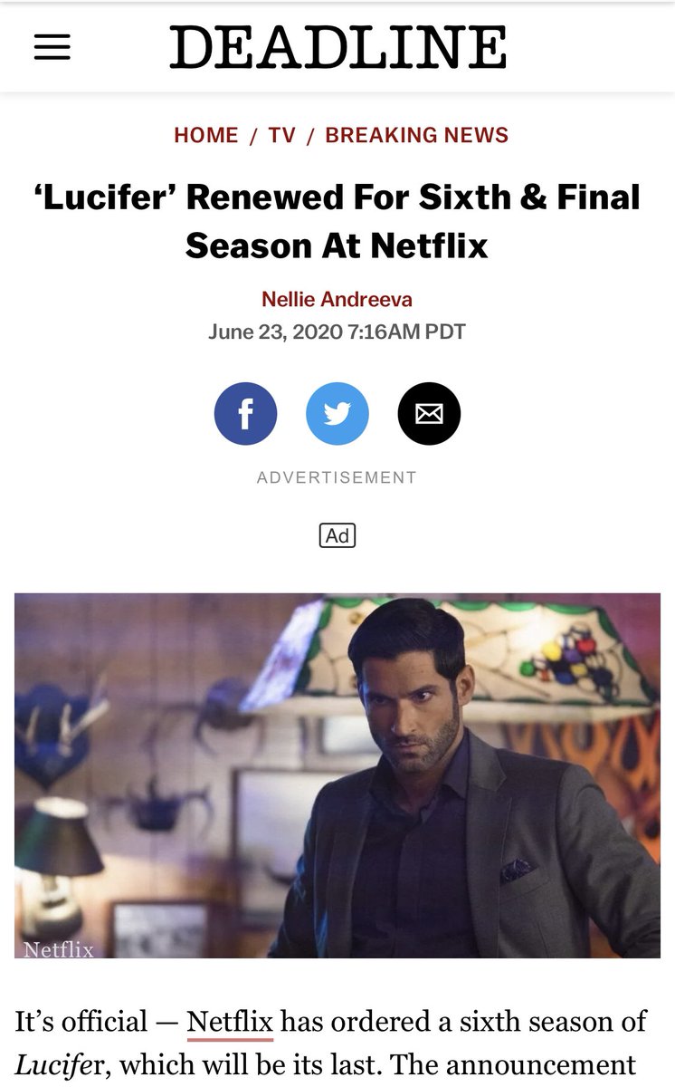 Both tv shows got screwed over by their tv networks.• Lucifer: got cancelled by FOX after 3 seasons.• Castle: ABC fires main actress Stana Katic (and Tamala Jones), with intention to continue S9 without Beckett. Fans demanded a cancellation of the show