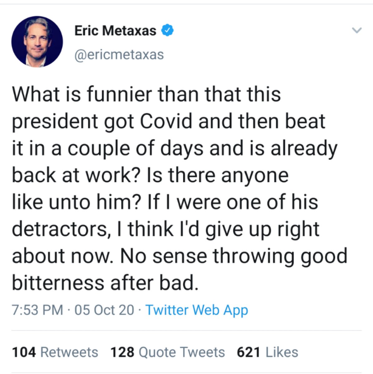 And then yesterday, we have Eric Metaxas coming along using the same, "Is there anyone like unto him?" language that Christians will recognize echos, "Who is like unto the Beast?" from Revelation 13:4