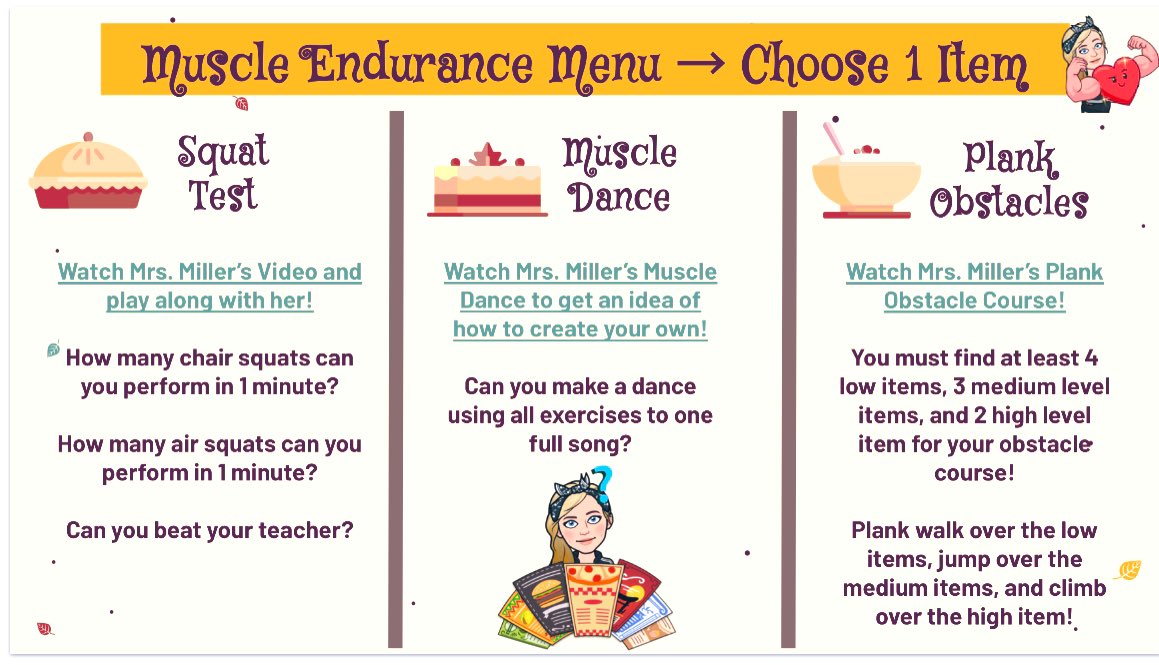 Hannah Closson (@clossonphysed) on Twitter photo Inspired by <a href="/MrCsajko/">Mr. Csajko</a> to create some fitness menu’s for intermediate grades. Excited to release to students in our next cycle. Cardio Endurance and Muscle Endurance coming right up! Thanks for the inspo and idea, Ryan! & thanks #slidesgo for the template! #HPEatHome #VirtualPE Inspired by <a href="/MrCsajko/">Mr. Csajko</a> to create some fitness menu’s for intermediate grades. Excited to release to students in our next cycle. Cardio Endurance and Muscle Endurance coming right up! Thanks for the inspo and idea, Ryan! & thanks #slidesgo for the template! #HPEatHome #VirtualPE