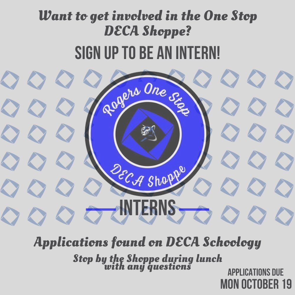 💙RHS 9th-11th GRADE STUDENTS💙 Want to work in the ✨One Stop DECA Shoppe✨ during your lunch? Sign up to be an intern!