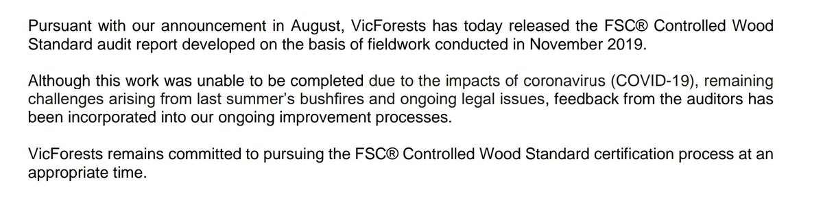 Well, today the decision by The Forest Stewardship Council (FSC) to not give certification to VicForests became publicly available. As usual, VicForests is spinning like crazy. Reading this (from their website) it seems that the fires, Covid and legal action are to blame.