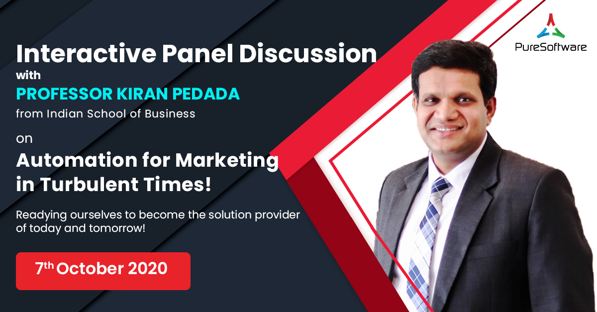 PureSoftware's tweet photo. With revised goal posts and a new-normal focused business outlook, PureSoftware is proud to host an interactive panel discussion on #Automation for #Marketing with @ISBedu Professor @KiranPedada on 7th Oct.

#MarketingAutomation #Business #NewNormal #BusinessGrowth https://t.co/faWndUtWeI