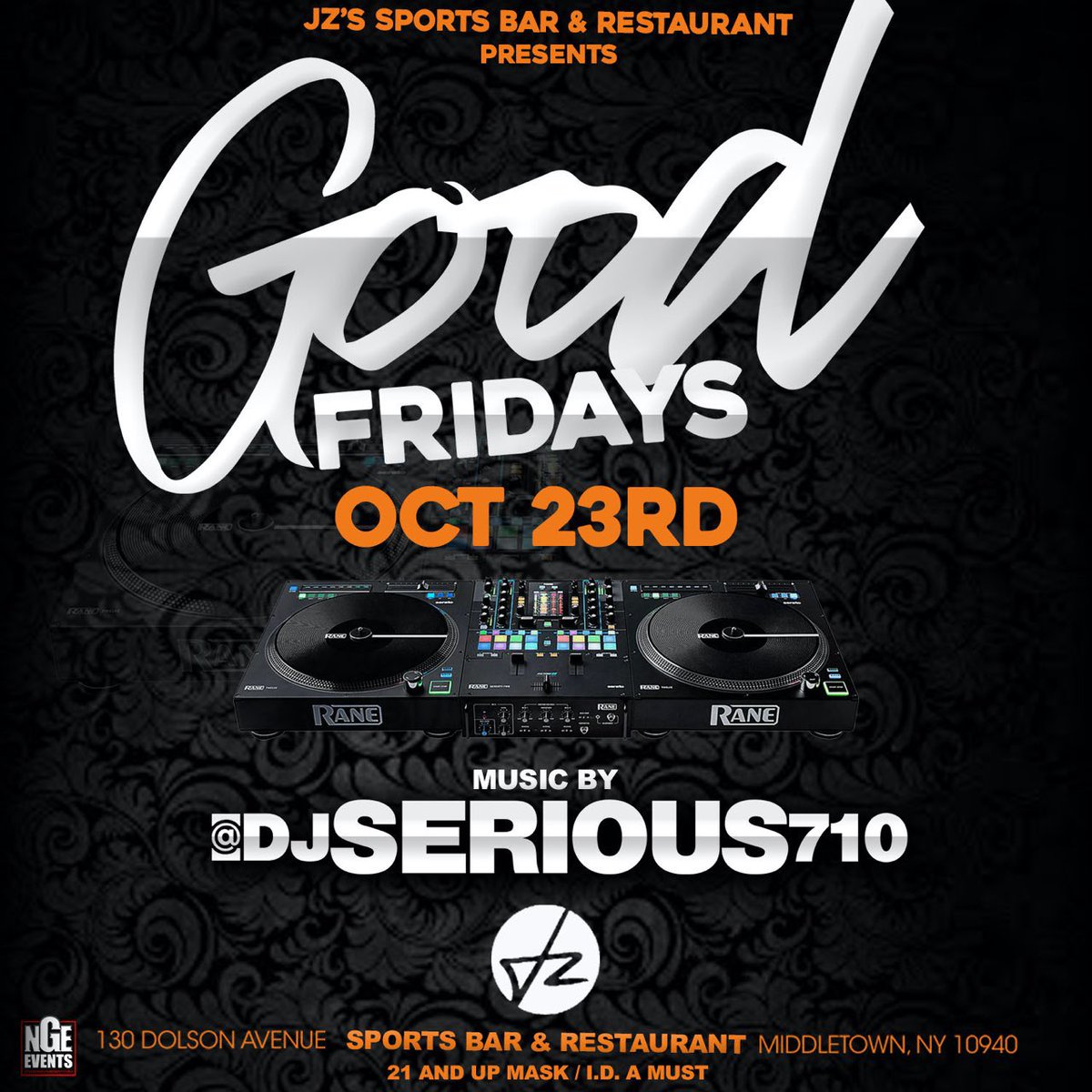 NGEevents's tweet photo. Friday October 23rd @DJSERIOUS710 #JZssportsbar #middletownny https://t.co/zEL4Nm0kqy