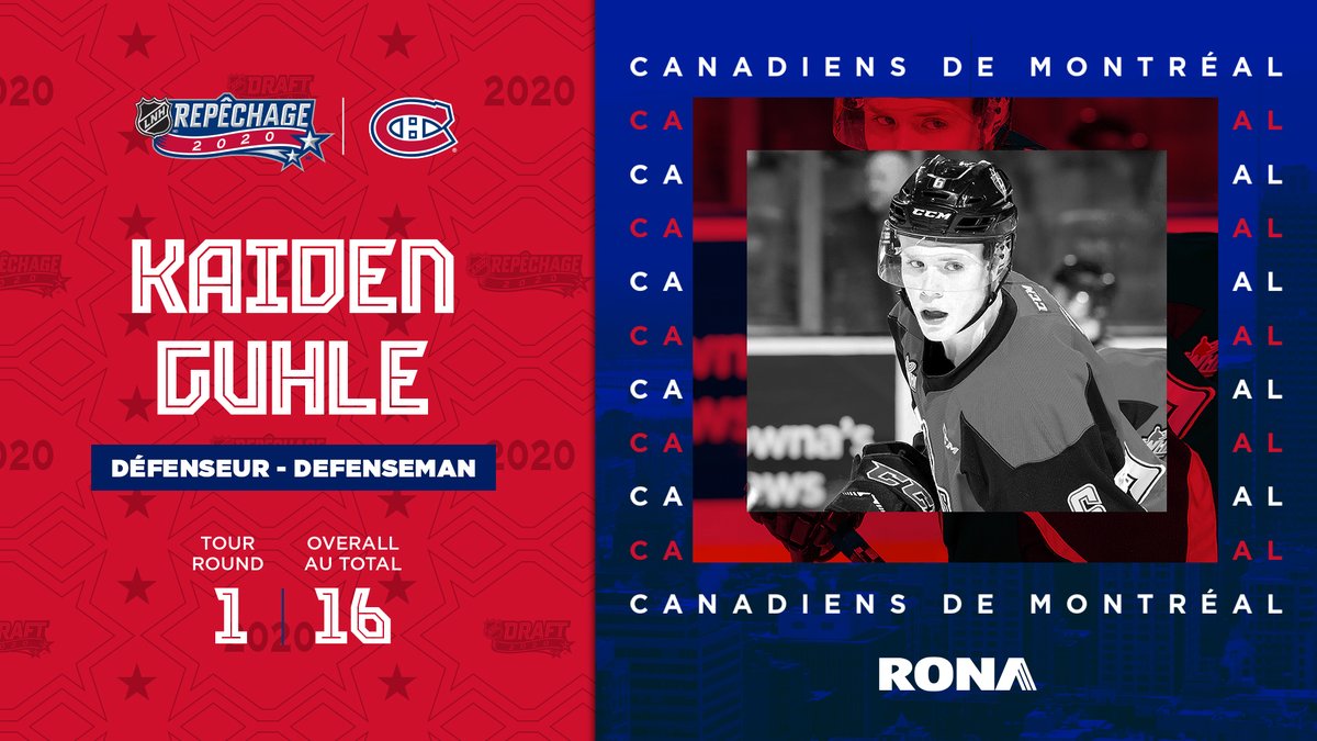 Les Canadiens de Montréal sont fiers de sélectionner, au 16e rang: Kaiden Guhle!

With the 16th-overall pick, the Montreal Canadiens are proud to select: Kaiden Guhle!

#GoHabsGo | <a href="/RONAinc/">RONA</a>