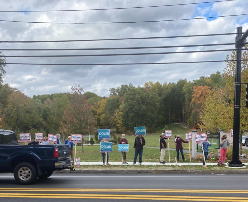 JohnDolan2020's tweet photo. Team Dolan in #BOLTON for standout with John Cronin and the Bolton DTC. Later they met up with John Dolan in #Boylston!  Counting down the days and the waves until Nov. 3!!  Thanks for the encouragement! https://t.co/nnMh1595Si