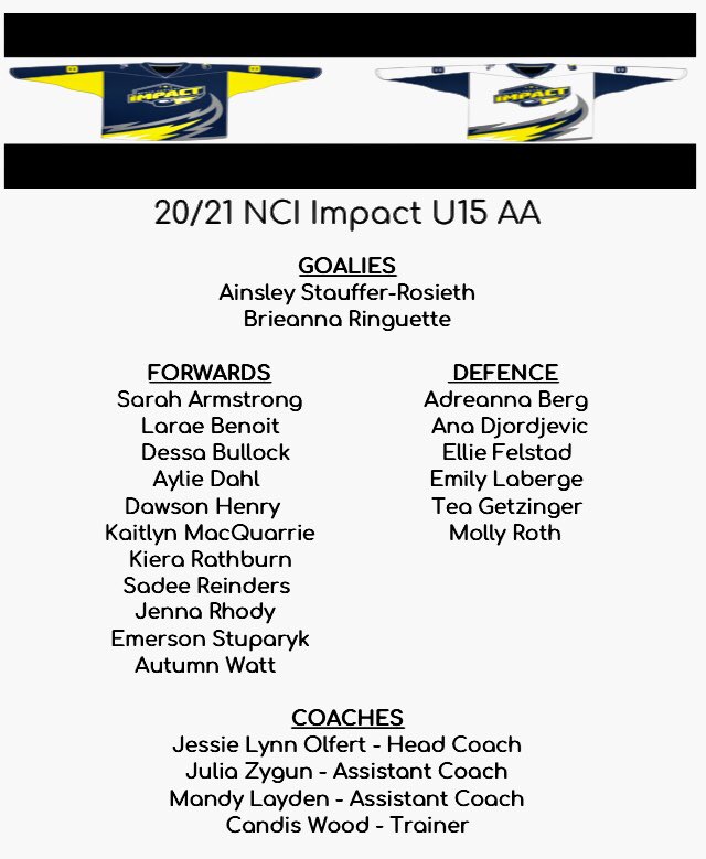 NCIBantamElite's tweet photo. Introducing our 20/21 team!  Have a great hockey season Girls 🏒 https://t.co/bgM4gGogQc