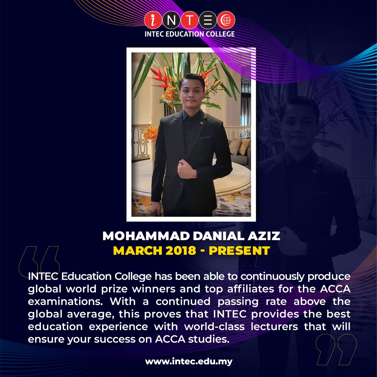 intecuitmsub's tweet photo. CULTURE OF EXCELLENCE BEGINS
#beINTECians and let’s continue the excellence culture at #INTEC
Find out what has spurred his preference to study here:
The Association of Chartered Certified Accountants (ACCA) (UK)
https://t.co/Iol4pQviNR
#inteceducationcollege #INTEC https://t.co/OUb1RSfrsF