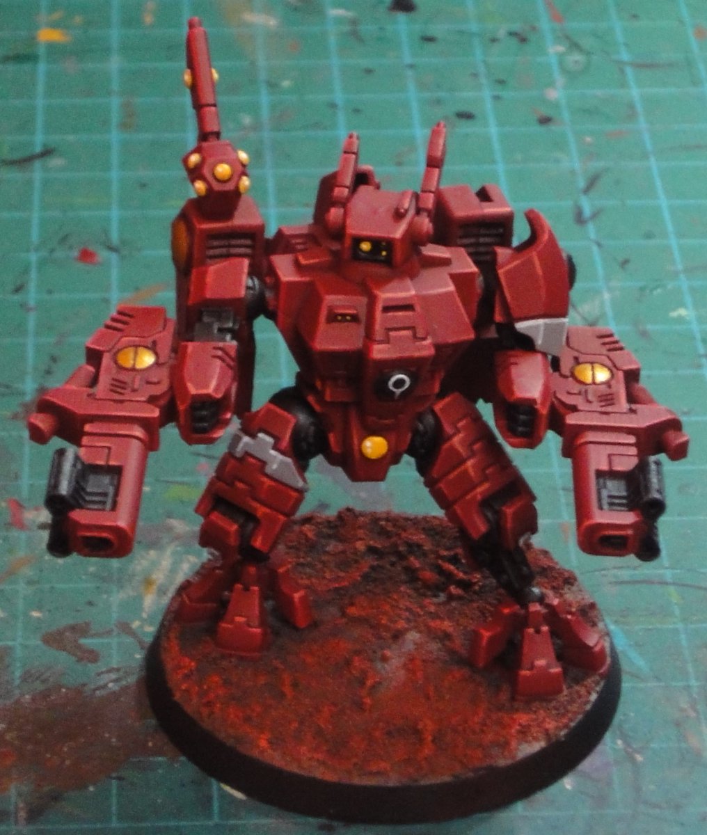 One more Crisis Suit done, one to go #paintcrusade #WarhammerCommunity #warmongers #thehobbyroom