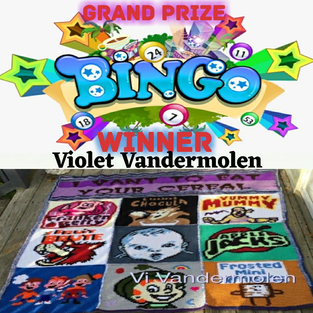 CglGraph's tweet image. CGL member Violet Vandermolen has completed our Free Cereal Mascot Bingo Crochet Along!  There is still time to join in on the CAL !  IF you are looking to learn to graphghan come on over and join the Lobby we will teach you!