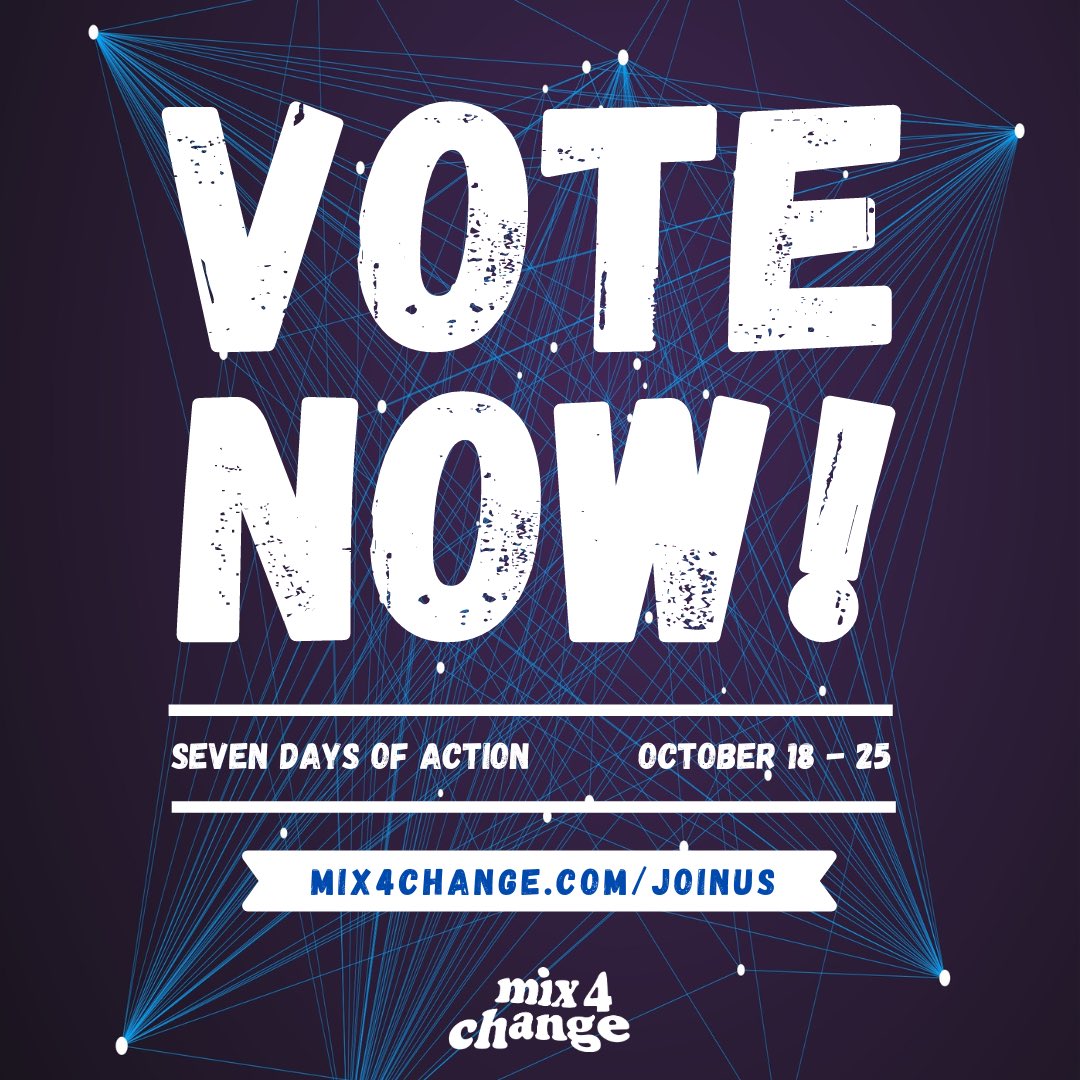 mix4change's tweet photo. 🚨 ANNOUNCEMENT 🚨
today we launch our new campaign,
VOTE NOW! this will be a week of action fueled by our #mix4change DJ community. If you have the option to vote early, DO NOT WAIT for election day! https://t.co/HhnhOYMefI
