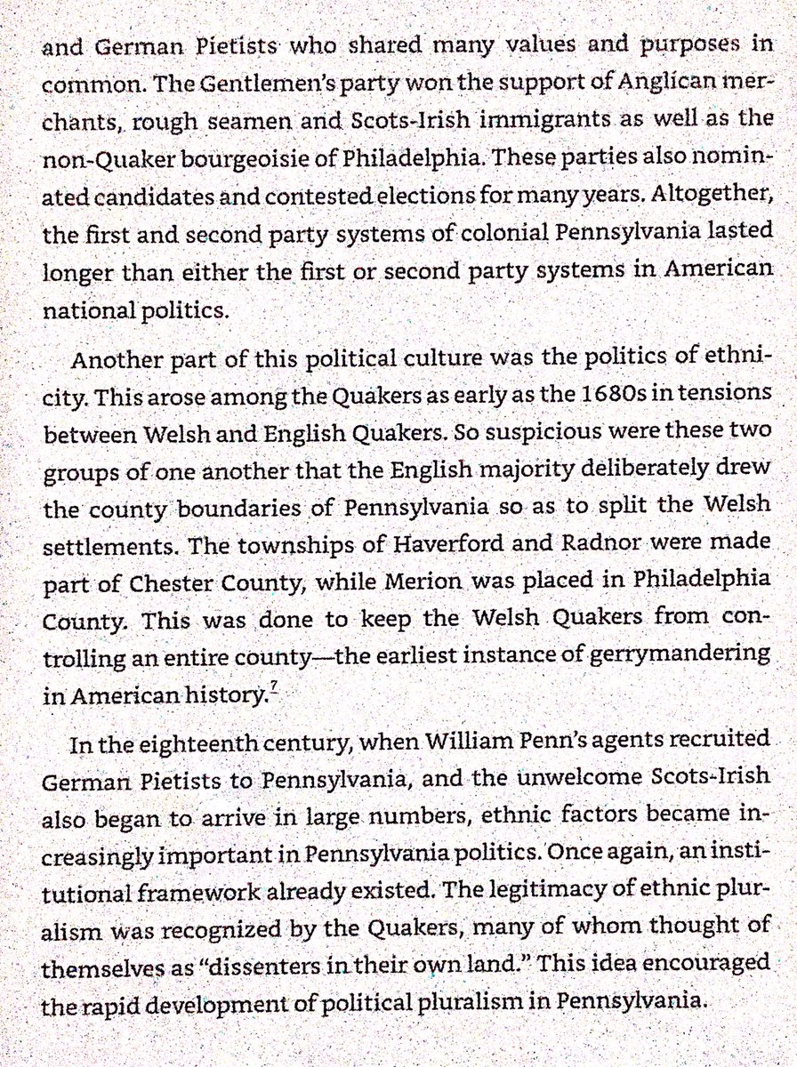 Pennsylvania’s 18th century politics - first two similar parties representing the rural & urban populations respectively. After Penn’s death the Quakers & German Pietists organized Quaker Party against the Gentlemen’s Party (Scots-Irish, seamen, Anglicans, & other non-Quakers).