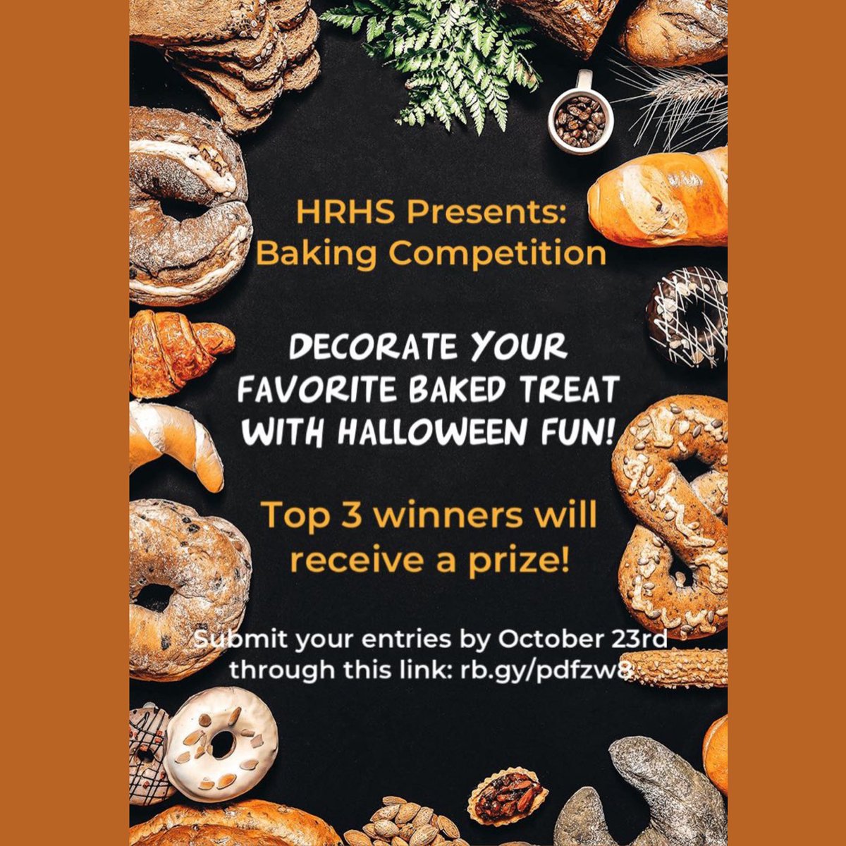 HALLOWEEN FESTIVITIES 🎃
Pumpkin carving &amp; Baking Contest: Submit a picture of your decorated pumpkin or baked good to the respective google forms to be voted on! Top 3 winners will receive a prize! Submissions are due by October 23rd!

HAPPY HALLOWEEN &amp;
GO BULLS🎃🤘🏽