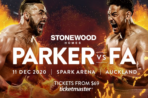 The biggest boxing event in New Zealand history, Stonewood Homes @joeboxerparker vs Junior Fa is finally happening, on Fri Dec 11! 🥊 🎫 Spark Arena Presale on now! Get access with our code: Arena ➡️ bit.ly/3nrARy0 General Sale: 9am Thur 8 Oct from @Ticketmaster_NZ