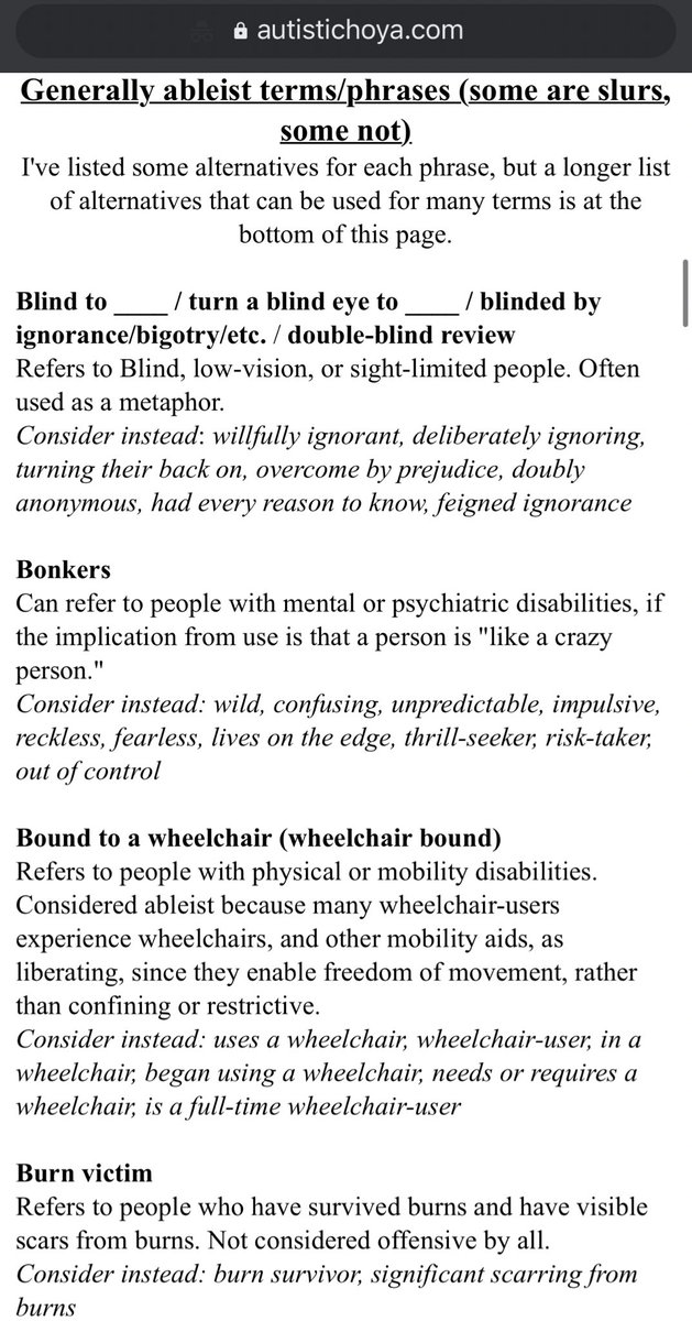 Glossary of Ableist Language thanks to  @autistichoya: A-H